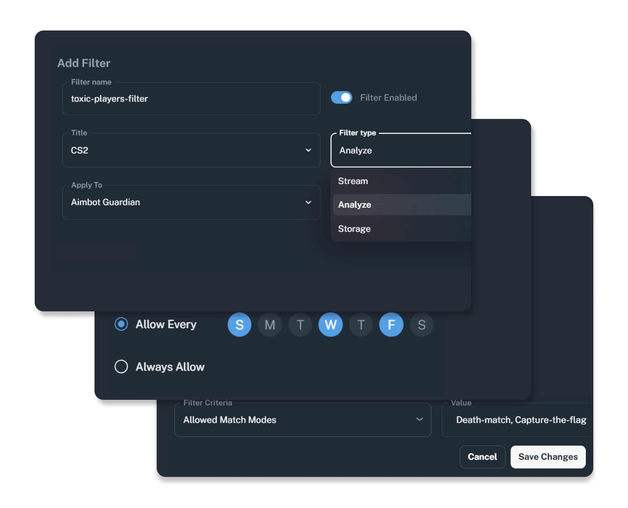 Add Filter configuration in the dashboard