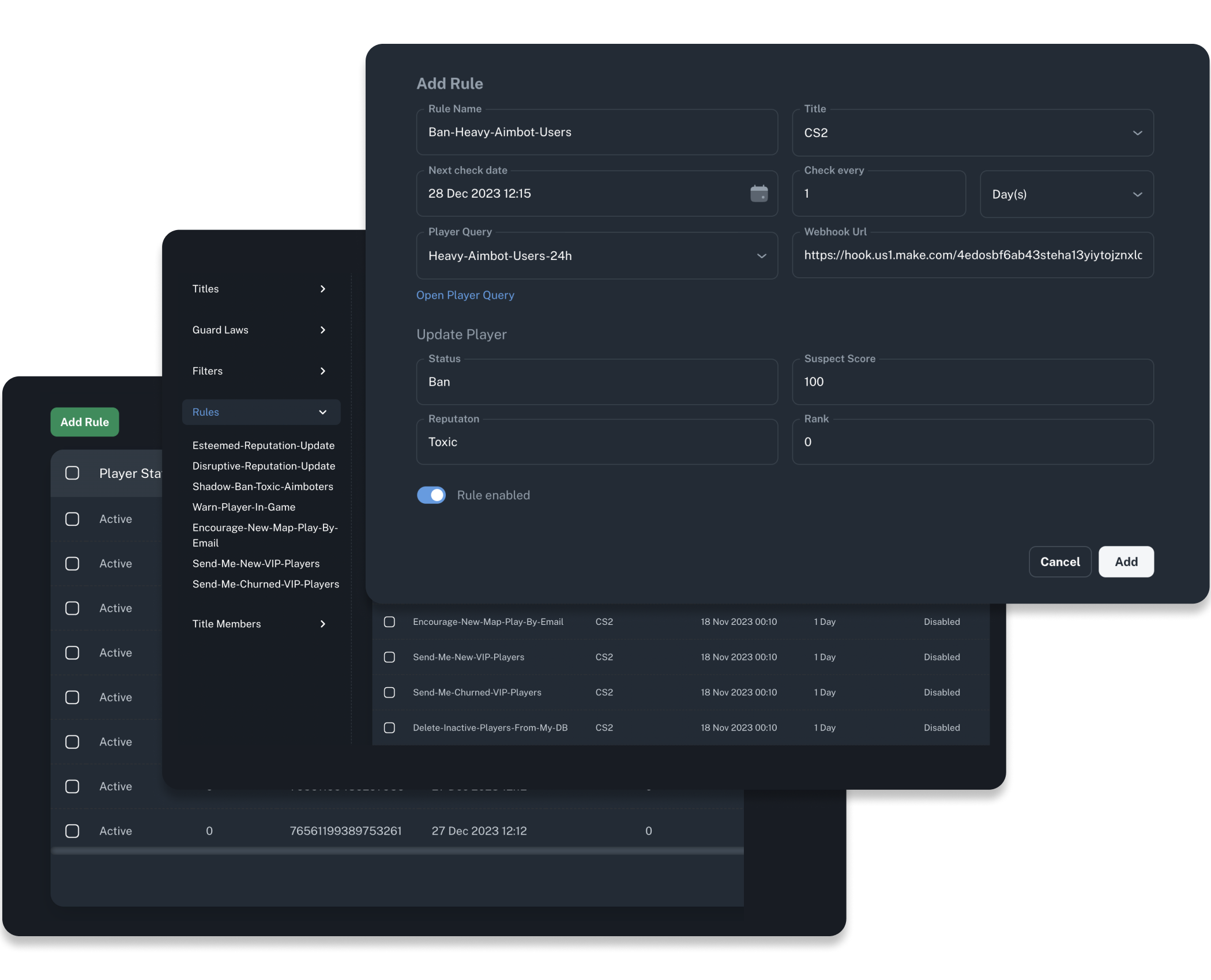 Add Rule configuration in the dashboard
